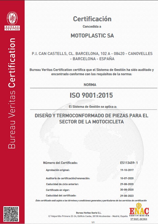 Certificaciones Motoplastic Puig