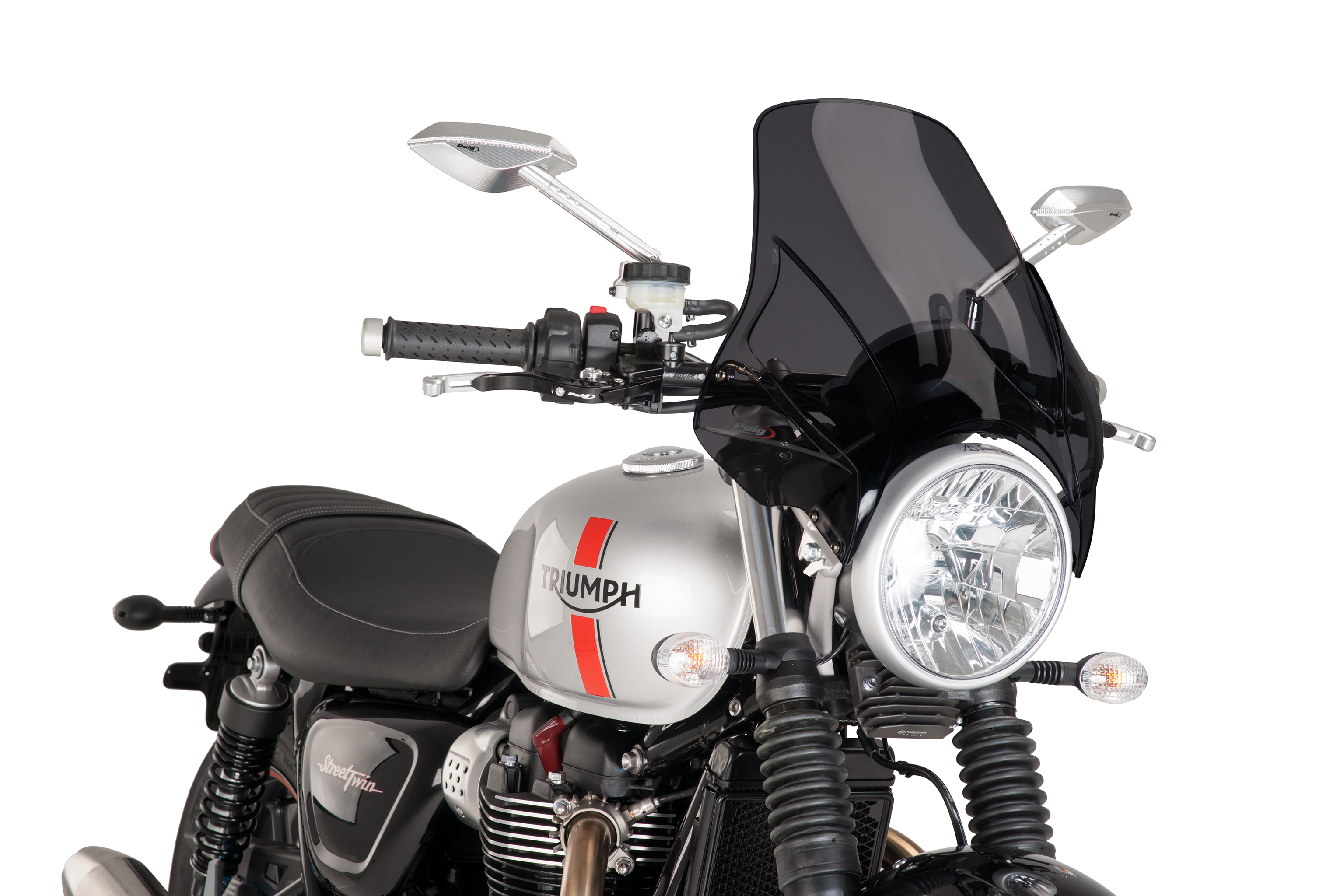 タイミング windshield Triumph Streetツイン16-21暗いスモークブラックのためのプイグフロントガラスのセミ ...